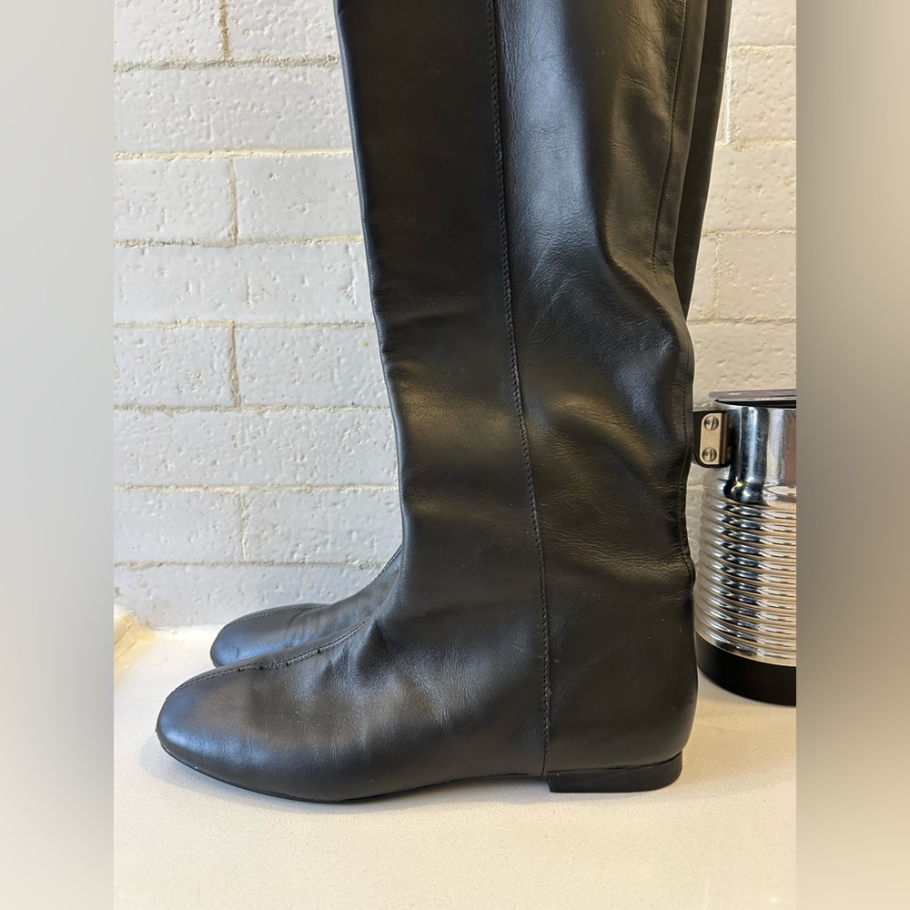 Zara black leather flat boots - Picture 2 of 6